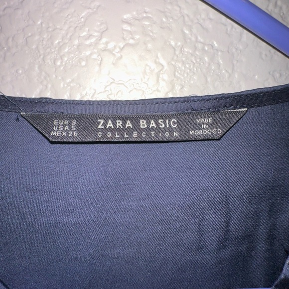 NWOT Zara Basic Women's Blue Silk Long Sleeve Ruffle Blouse Top Size Small - Picture 5 of 5